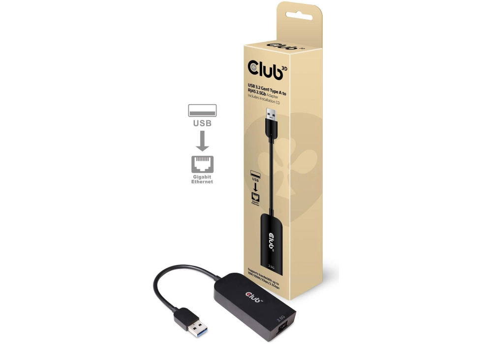 Club 3D USB 3.2 Type-A to 2.5Gbps LAN Adapter