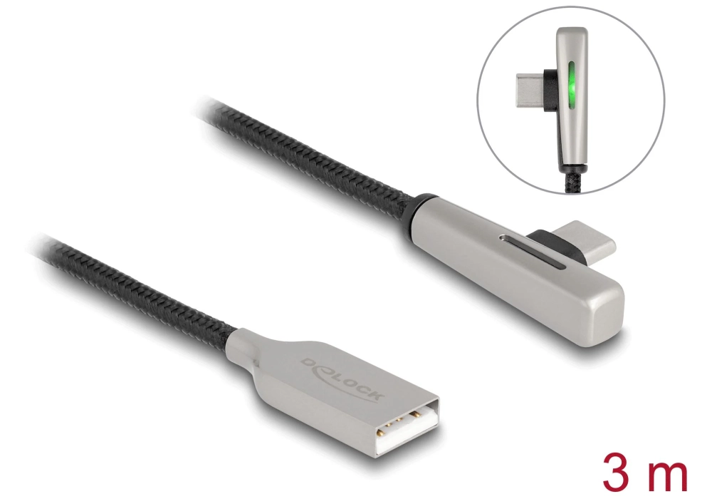 Delock Câble USB 2.0 Fonction de charge rapide 60 W USB A - USB C 3 m