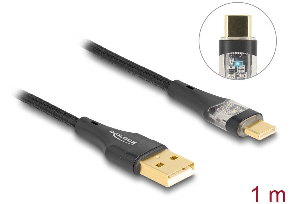 Delock Câble USB 2.0 Fonction de charge rapide 60W USB A - USB C 1 m