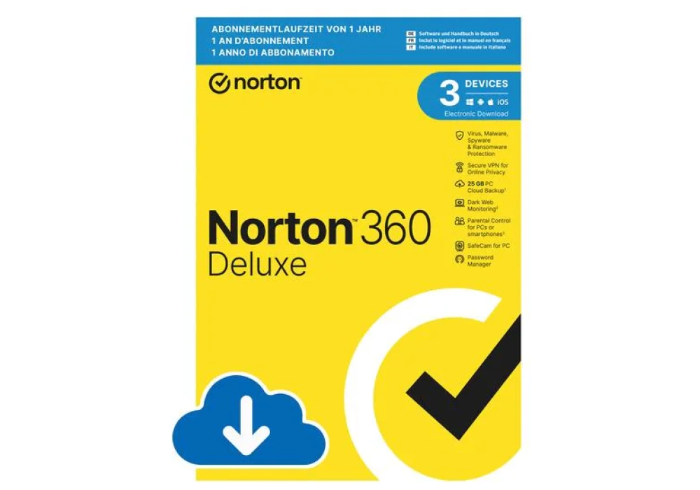 Norton 360 Deluxe ESD, 3 Dispositif, 1 an