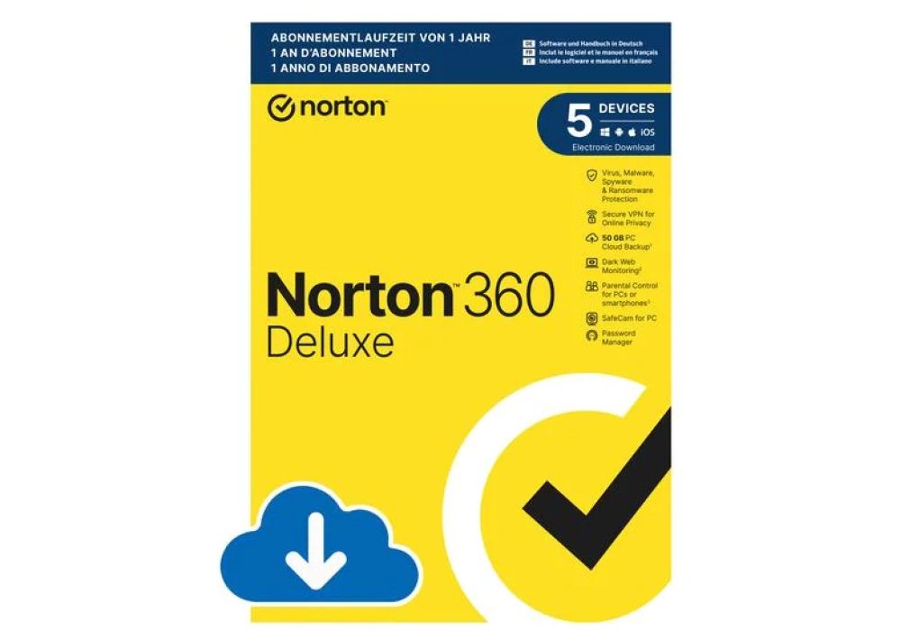 Norton 360 Deluxe ESD, 5 Dispositif, 1 an