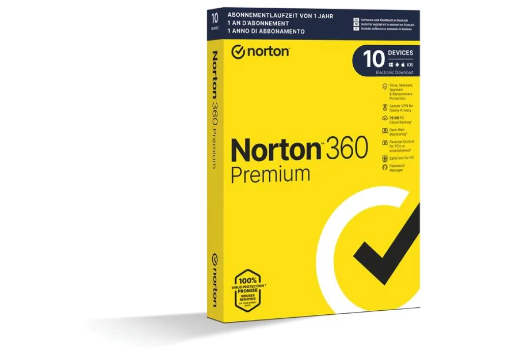 Norton 360 Premium Boîte, 10 Appareil, 1 an