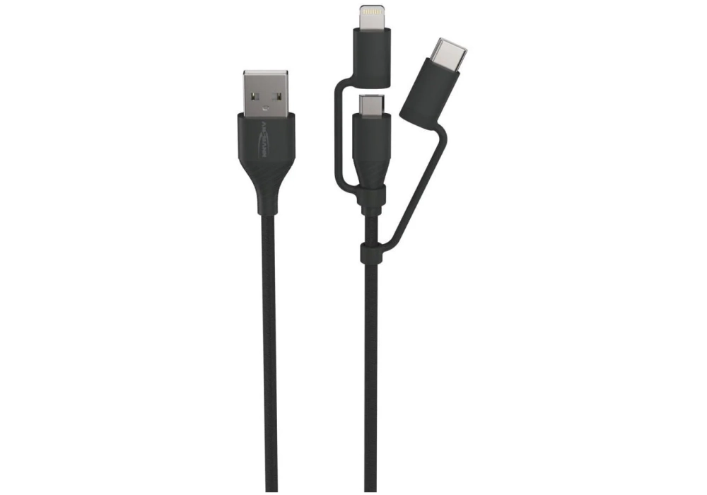Ansmann Câble chargeur USB Micro, Lightning, type C, 120 cm