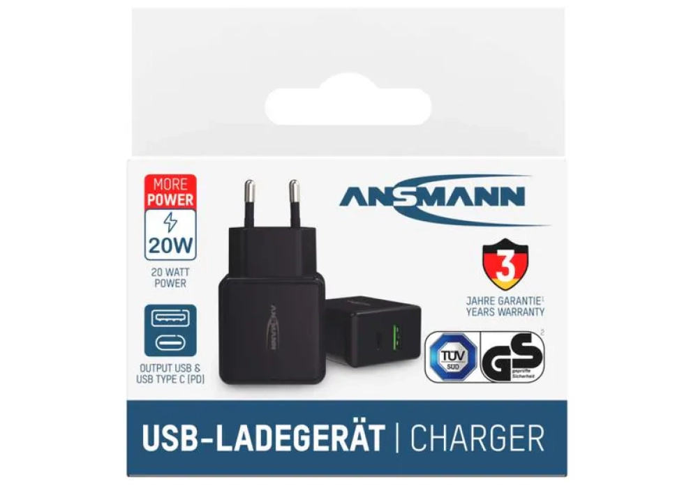 Ansmann Home Charger HC218PD, 18 W, noir