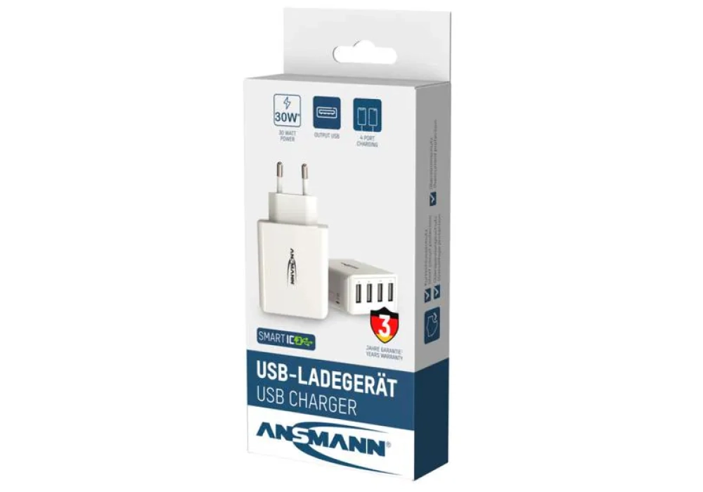 Ansmann Home Charger HC430, 4x USB, 30 W, blanc