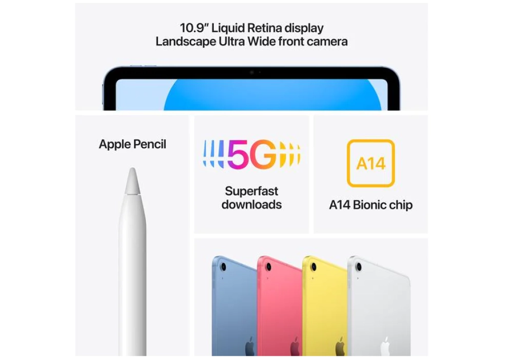Apple iPad 10th Gen. Cellular 64 GB (Argenté)