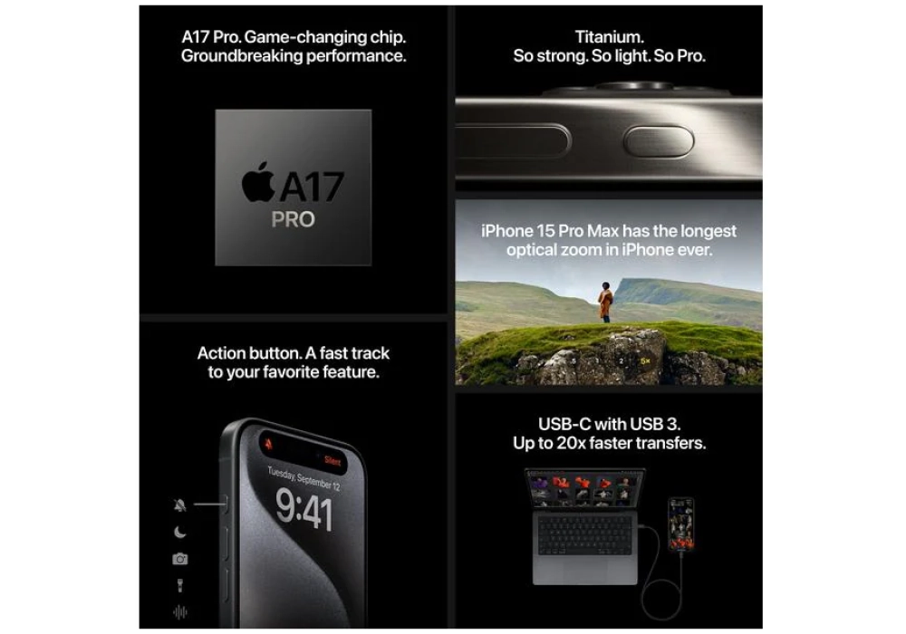 Apple iPhone 15 Pro 128 GB Titane noir