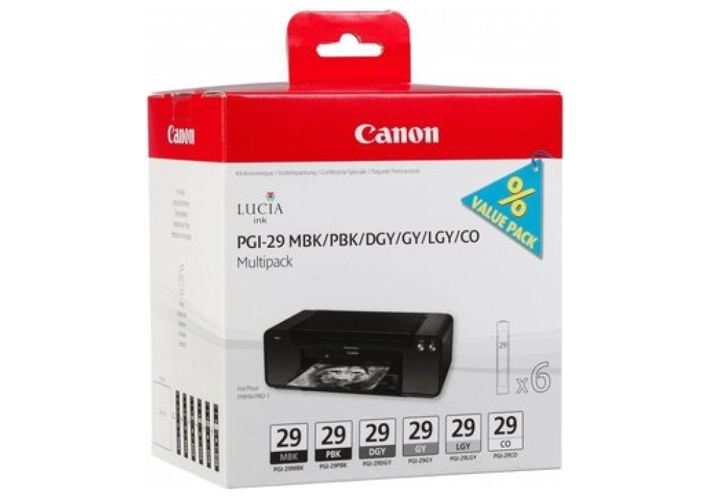 Canon Inkjet Cartridge PGI-29 MBK/PBK/DGY/GY/LGY/CO - Multi pack