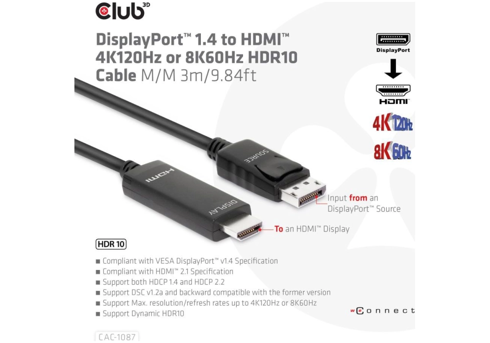 Club 3D Câble DisplayPort - HDMI - 3 m