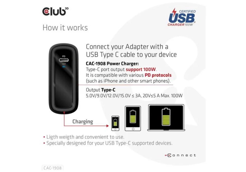 Club 3D Chargeur USB (100W)