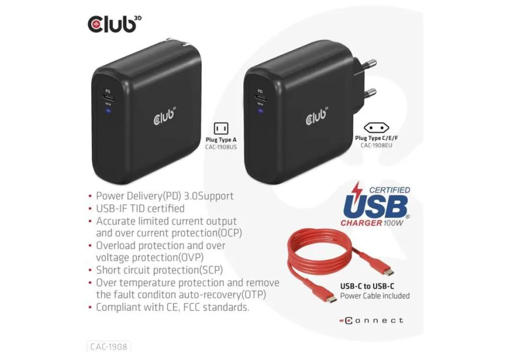 Club 3D Chargeur USB (100W)