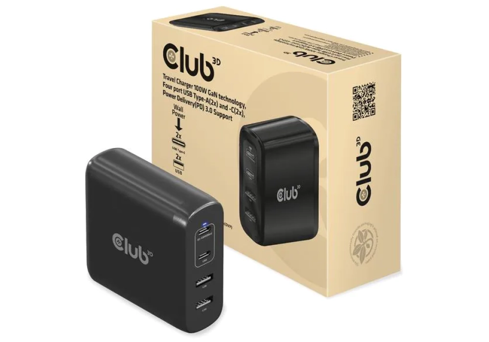 Club 3D Chargeur USB 100 W GaN