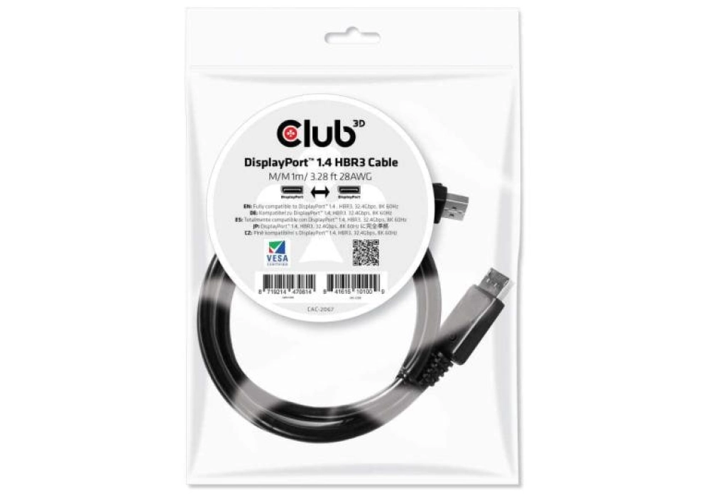 Club 3D DisplayPort 1.4 HBR3 8K Cable M/M - 1.0 m
