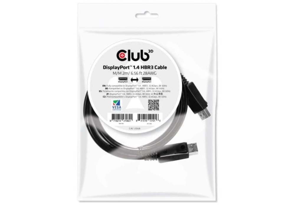 Club 3D DisplayPort 1.4 HBR3 8K Cable M/M - 2.0 m