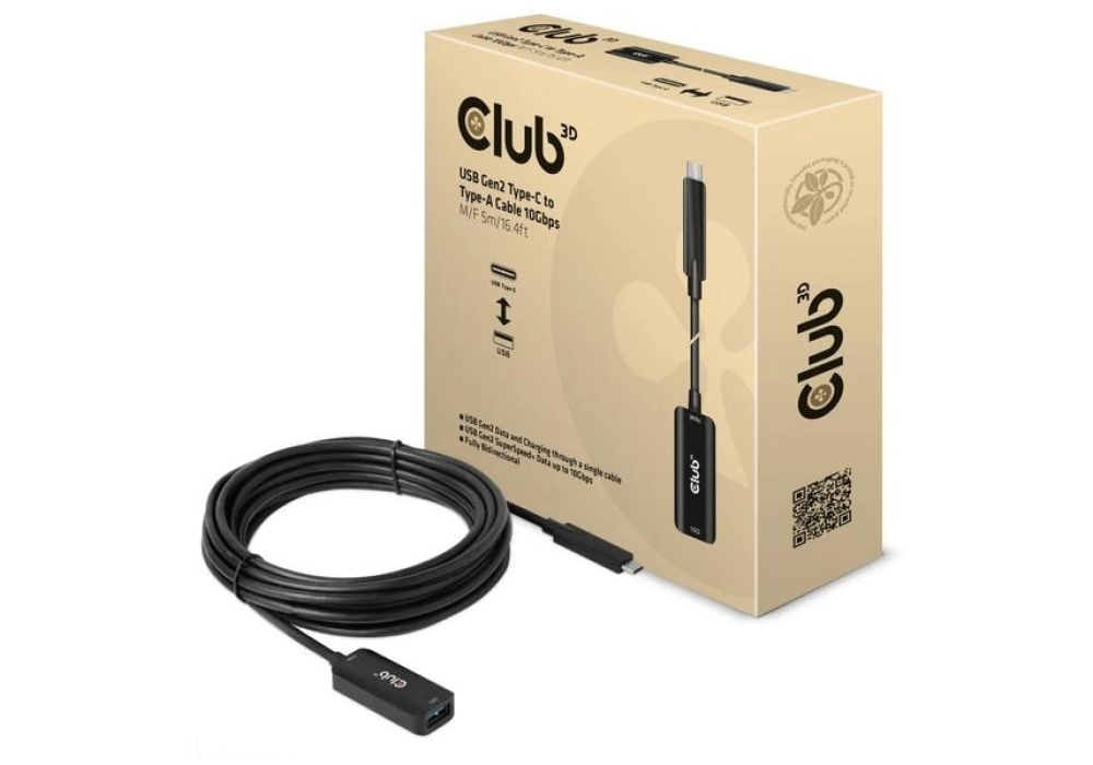 Club 3D Rallonge USB 3.2 Gen 2 Type-C vers Type-A - 5.0 m - CAC