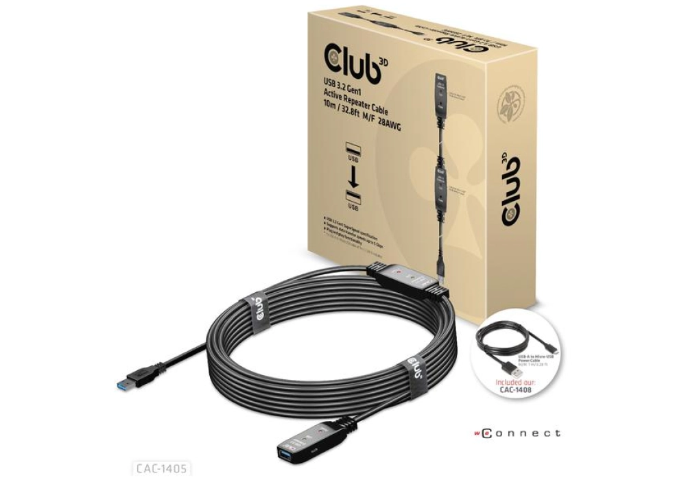 Club 3D USB 3.2 Gen 1 Active Extension Cable - 10.0 m