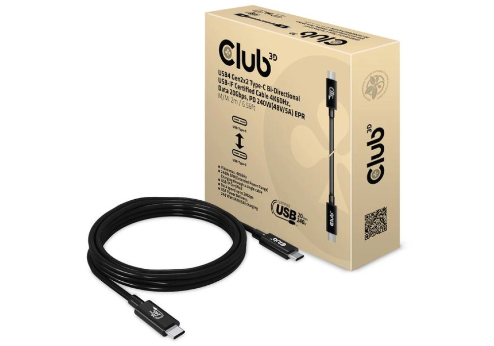 Club 3D USB4 Type-C Gen2x2 (20Gbps - 4K60Hz) - 2.0 m