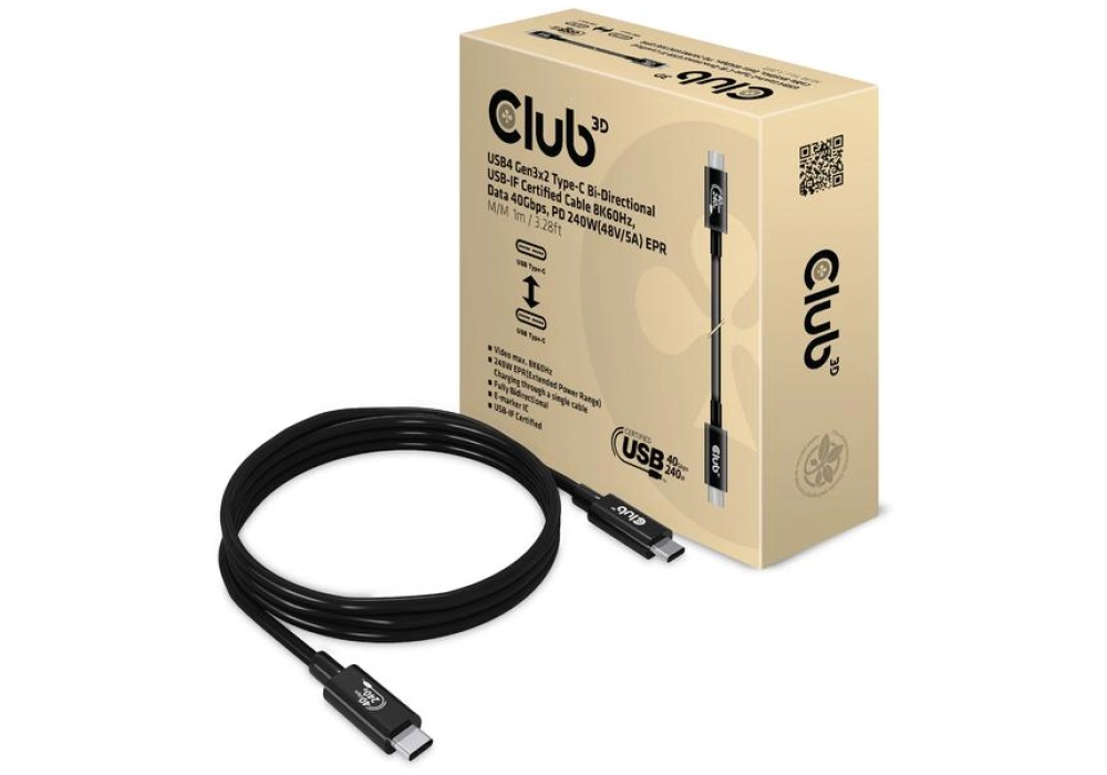 Club 3D USB4 Type-C Gen3x2 (40Gbps - 8K60Hz) - 1.0 m