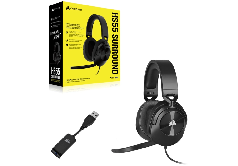 Corsair HS55 SURROUND Wired Gaming Headset (Carbon)