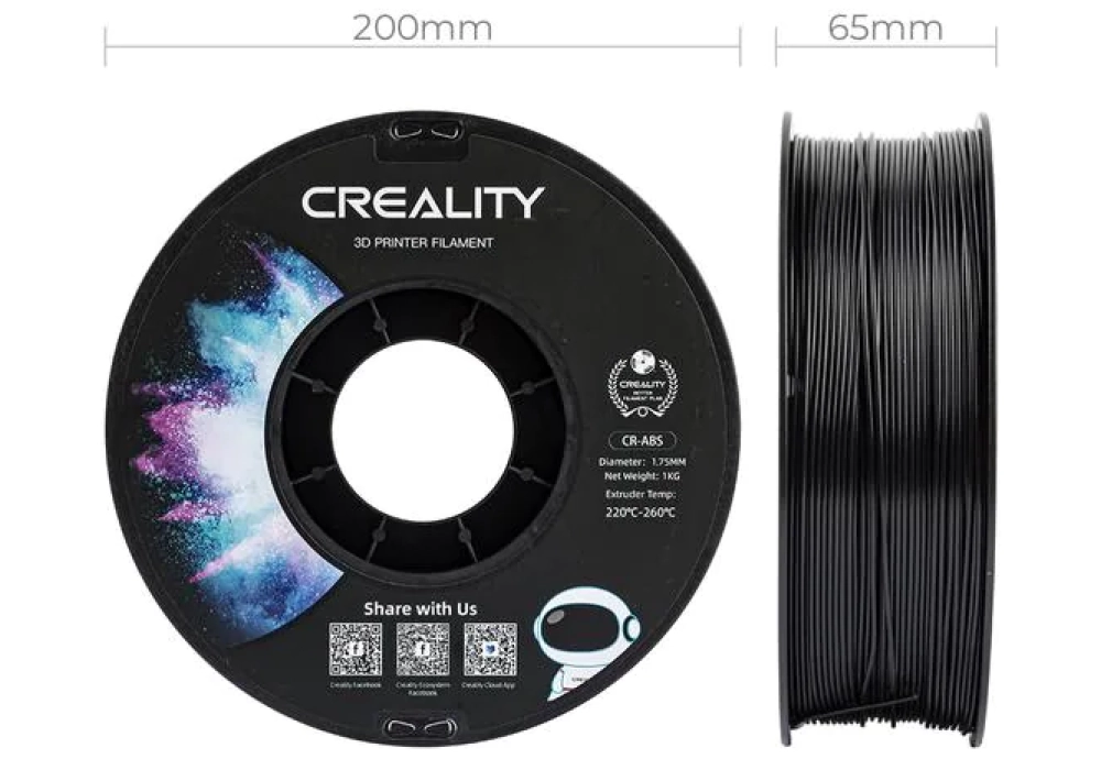 Creality Filament ABS, Noir, 1.75 mm, 1 kg