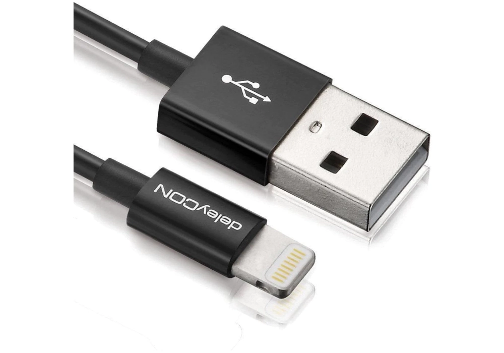 deleyCON Câble USB 2.0 - Lightning 0.15 m (Noir)