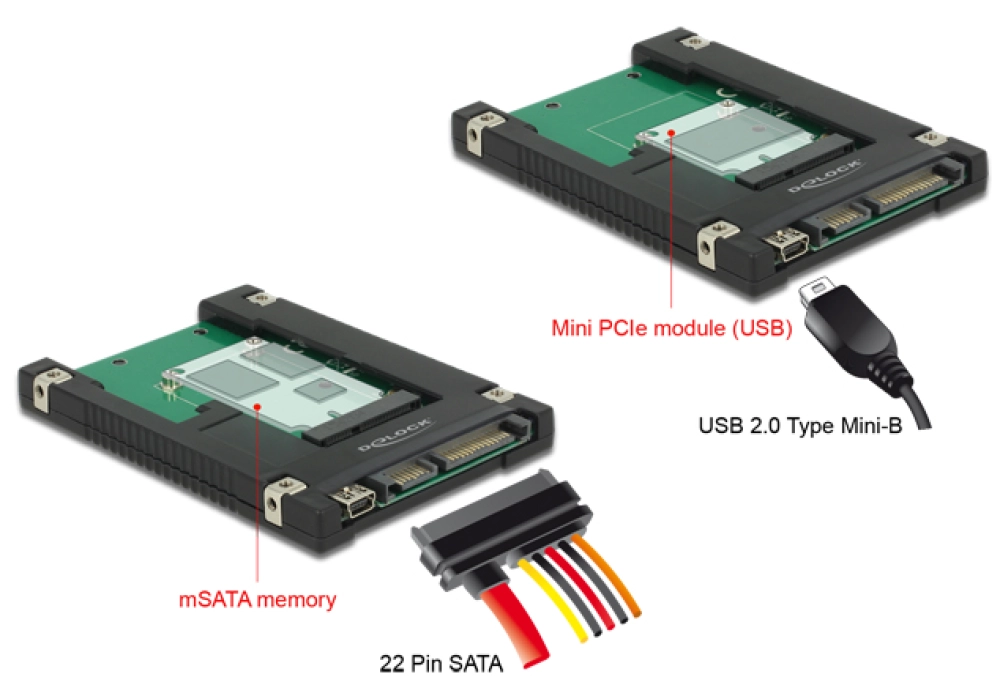 DeLOCK 2.5″ Converter SATA 22 pin / USB 2.0 Type Mini-B > 1 x mSATA