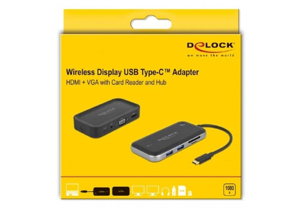 Delock Adaptateur d’écran sans fil USB Type-C - HDMI + VGA + Lecteur de carte
