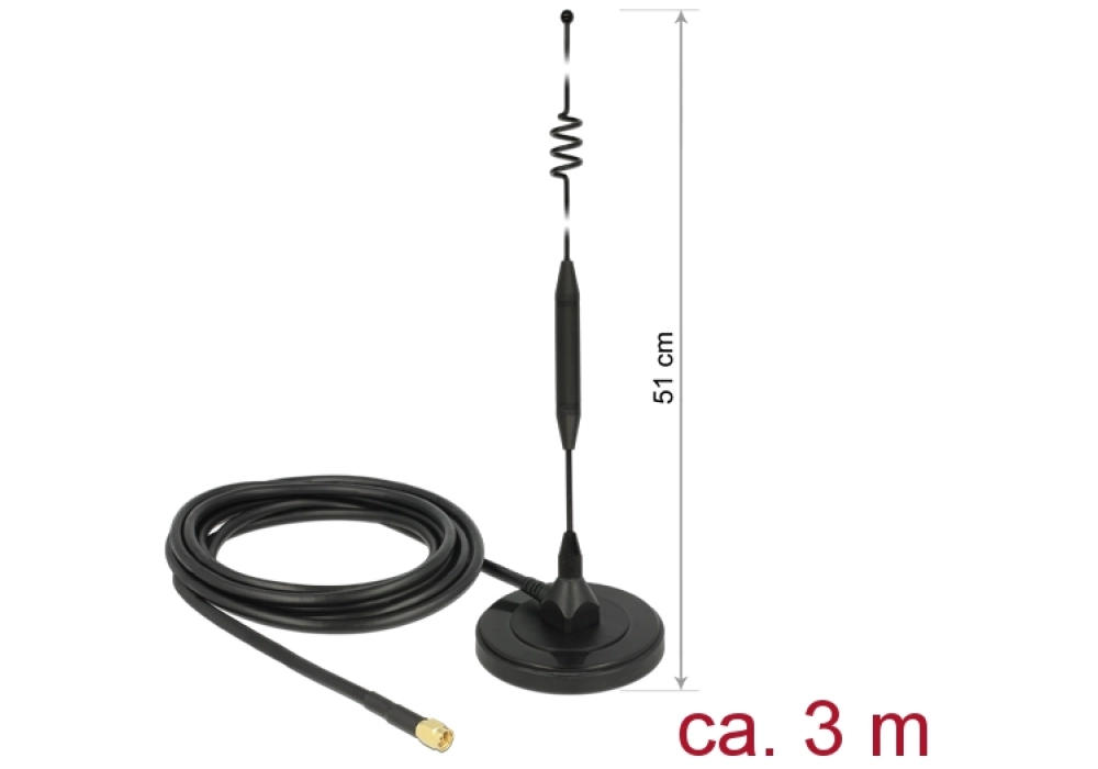 Delock Antenne LTE/LoRA SMA 0.8-2.7GHz 51 cm SMA 5 dBi Rayonnement omni directionnel