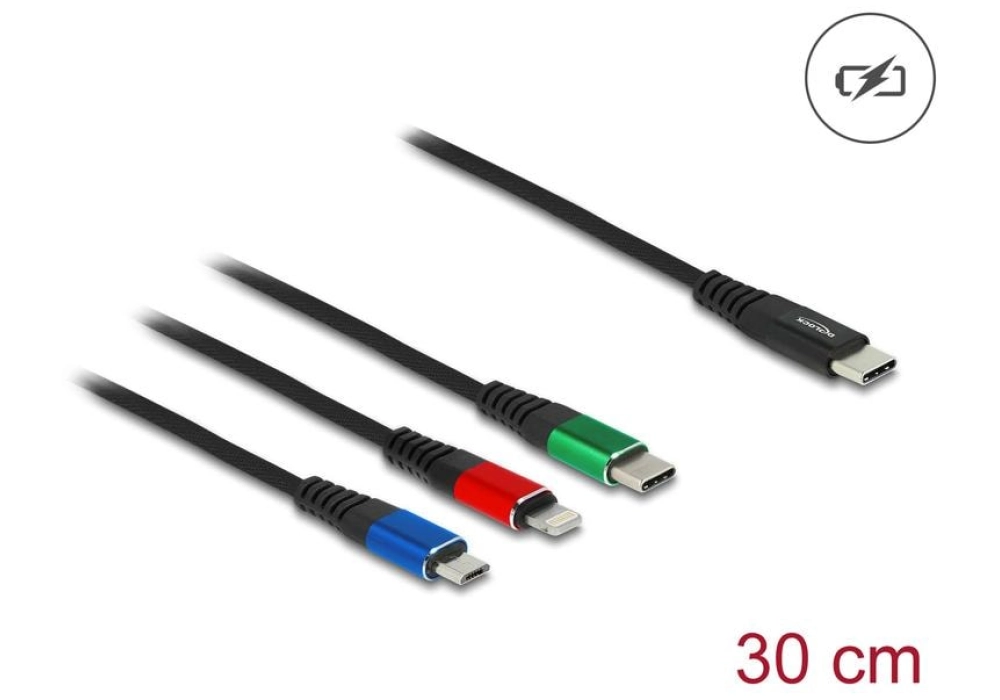 DeLOCK Câble chargeur USB/USB-C - Lightning - Micro-USB B - 0.3 m