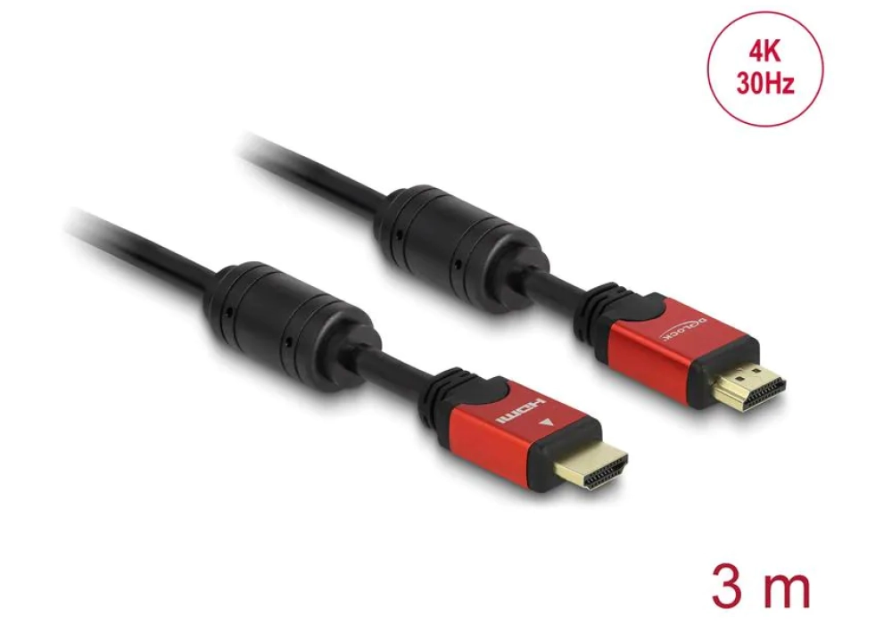 DeLock Câble HDMI / HDMI - 4K 30Hz - 3.0 m (Rouge/Noir)