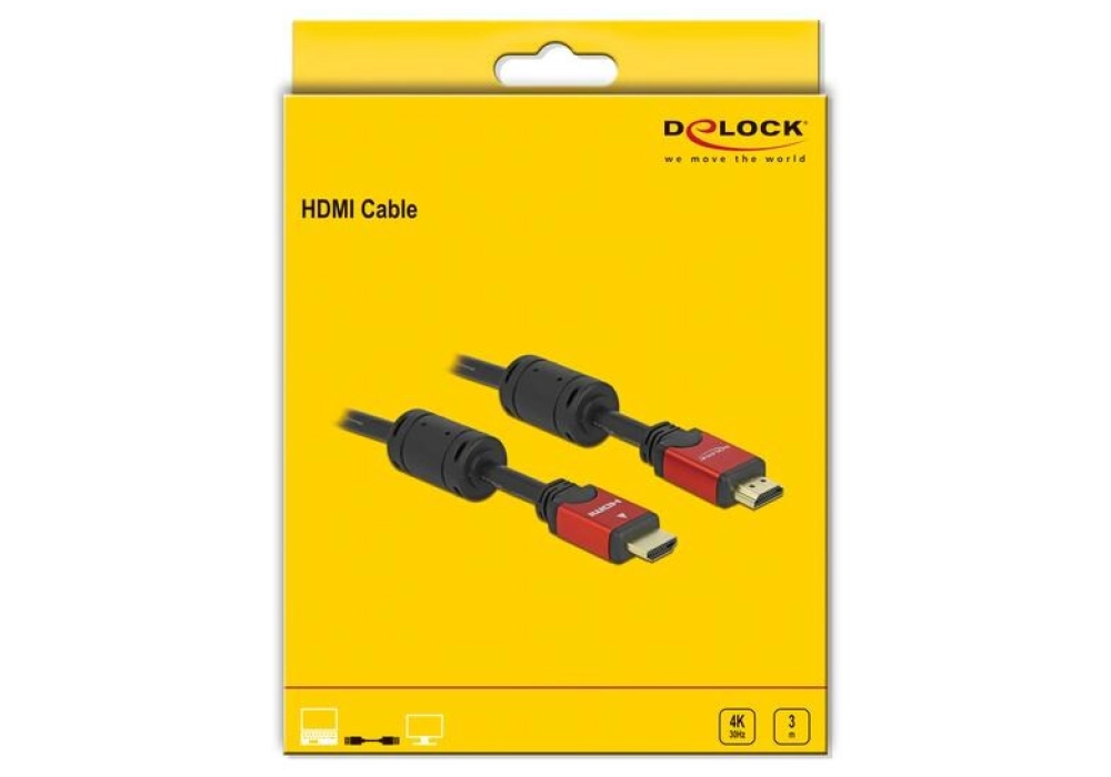 DeLock Câble HDMI / HDMI - 4K 30Hz - 3.0 m (Rouge/Noir)