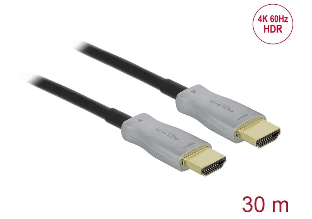 Delock Câble optique 4K 60Hz HDMI - HDMI, 30 m, Noir