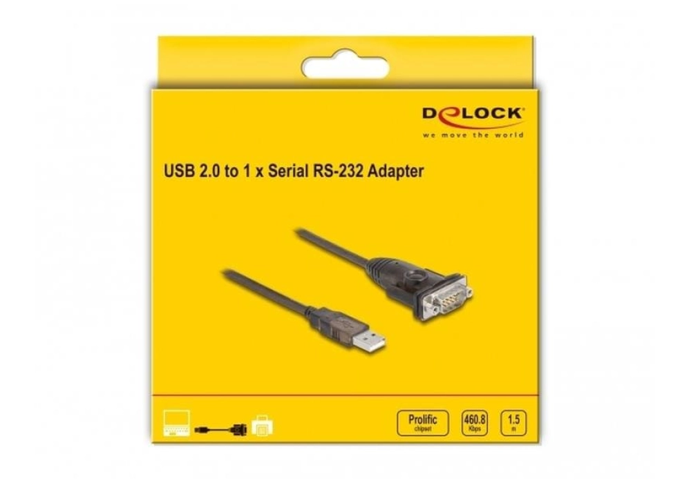 DeLOCK Câble USB 2.0 Type-A vers 1 x Serial RS-232 avec écrous - 1.5 m