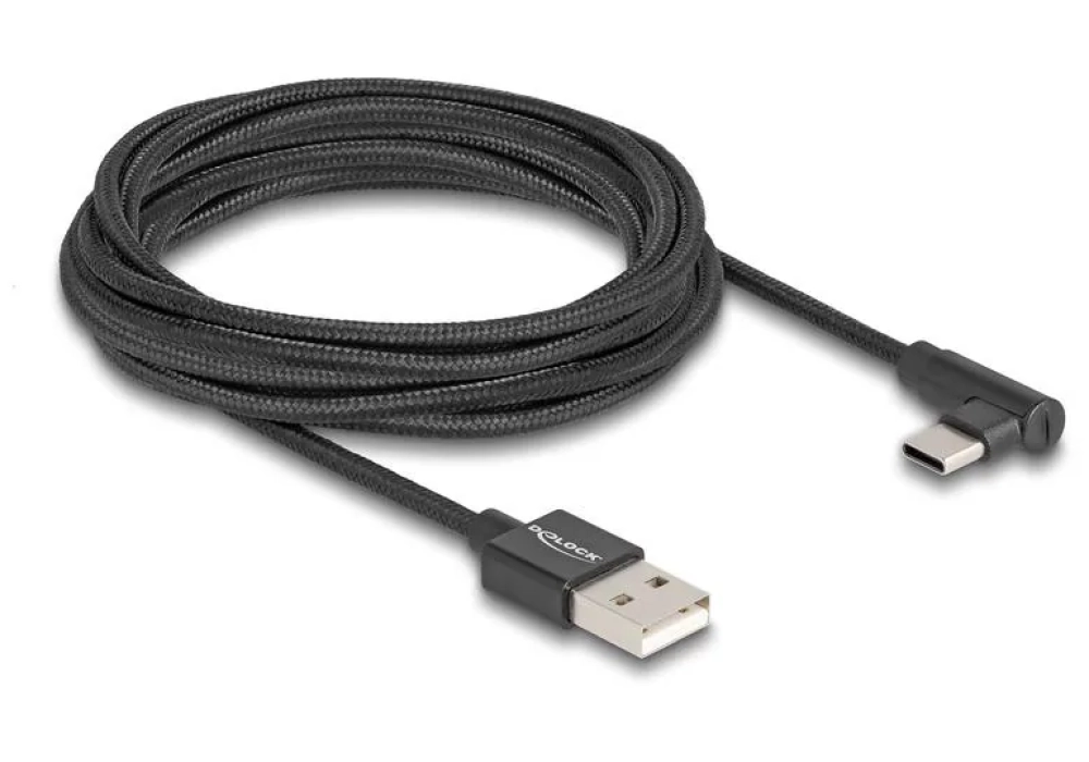 Delock Câble USB 2.0 USB A - USB C coudé 3 m