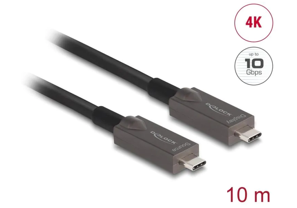 DeLock Câble USB type C / USB type C - optique 4K 10Gbps - 10.0 m