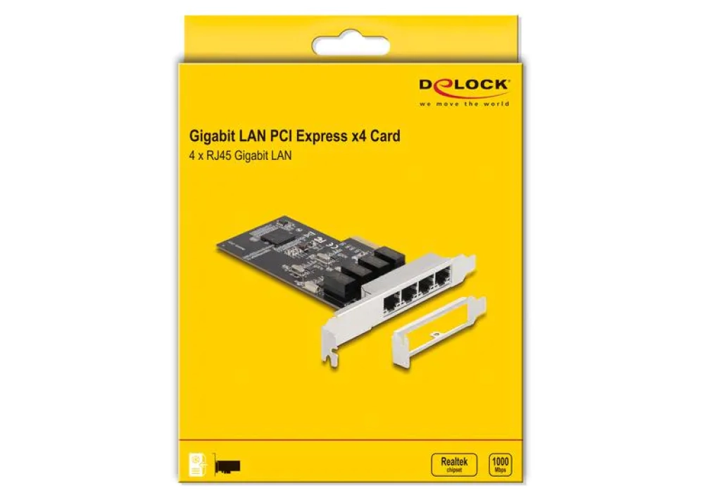Delock Carte PCIe x4 vers 4 x RJ45 Gigabit LAN (Realtek RTL8111H)