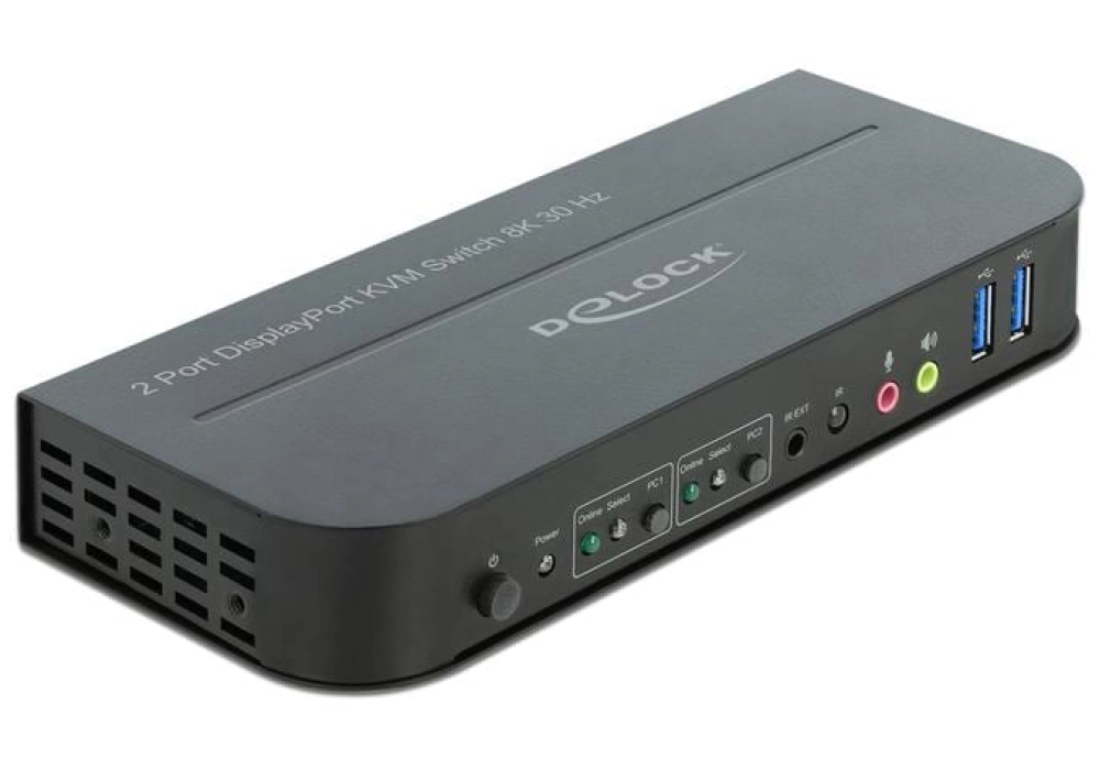 Delock Commutateur KVM 2 ports Displayport 1.4 avec USB 3.0 et audio 8k 30Hz
