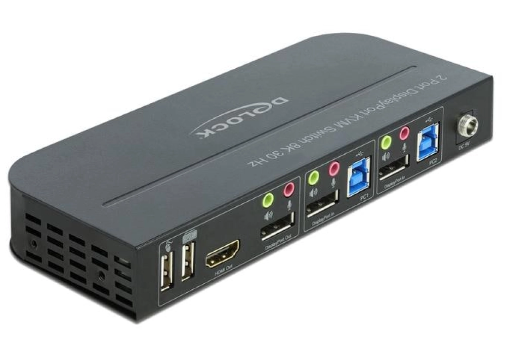 Delock Commutateur KVM 2 ports Displayport 1.4 avec USB 3.0 et audio 8k 30Hz