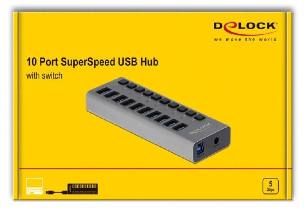 DeLOCK Concentrateur USB 10x USB-A + interrupteurs
