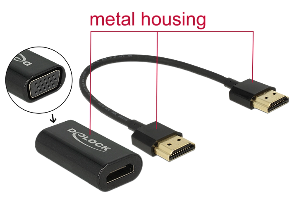 DeLOCK HDMI-A (M) > VGA (F) Adapter with 15 cm cable