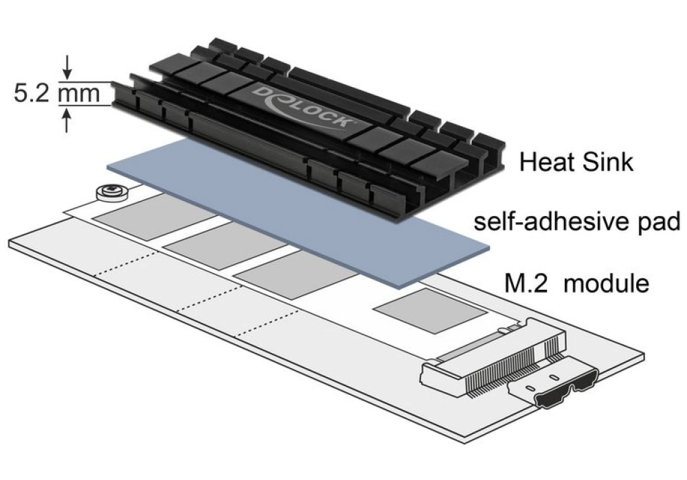 DeLOCK Heat Sink flat 70 mm for M.2 module black