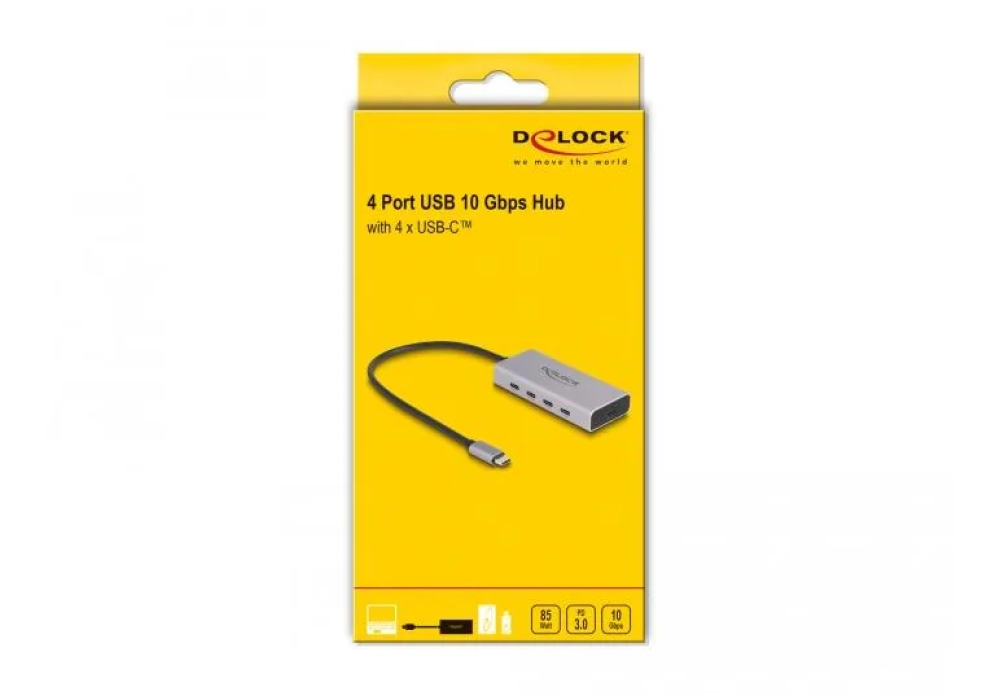 Delock Hub USB 10 Gbps USB-C avec 4x USB-C + 1x USB-C PD 85W