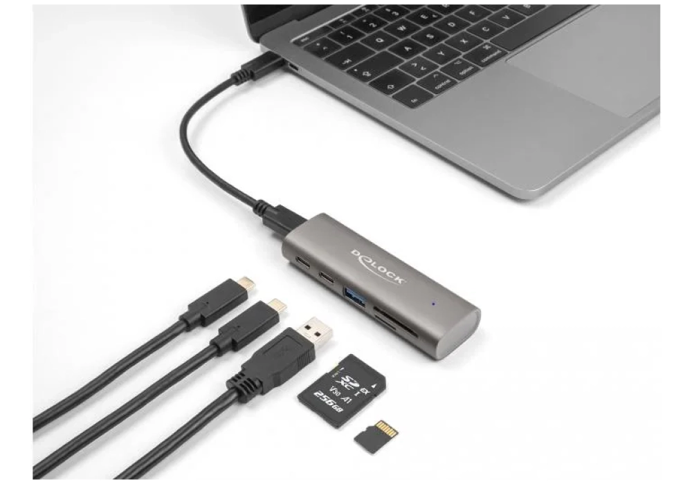 Delock Hub USB 2x 10 Gbps USB-C et 1x USB-A + lecteur de carte SD