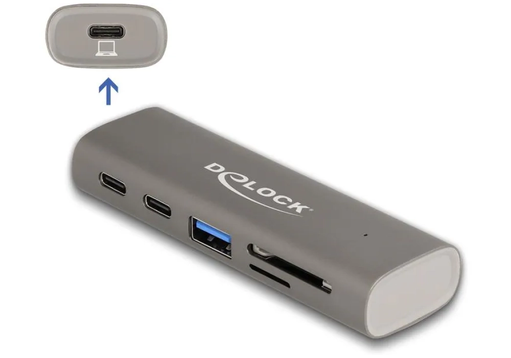 Delock Hub USB 2x 10 Gbps USB-C et 1x USB-A + lecteur de carte SD