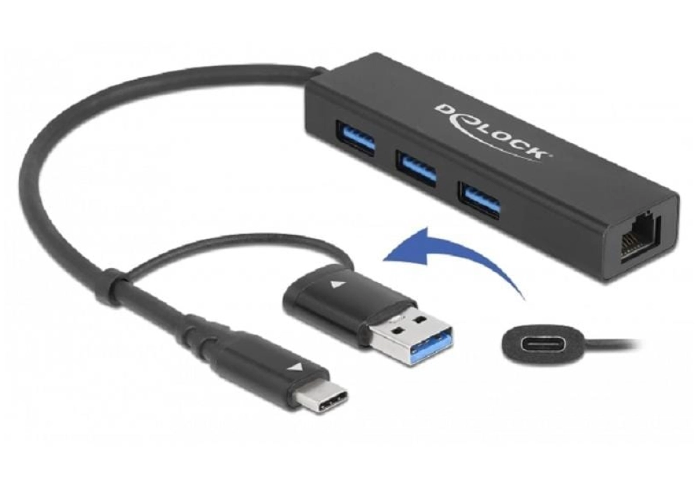 DeLOCK Hub USB 3.0 type-C + LAN