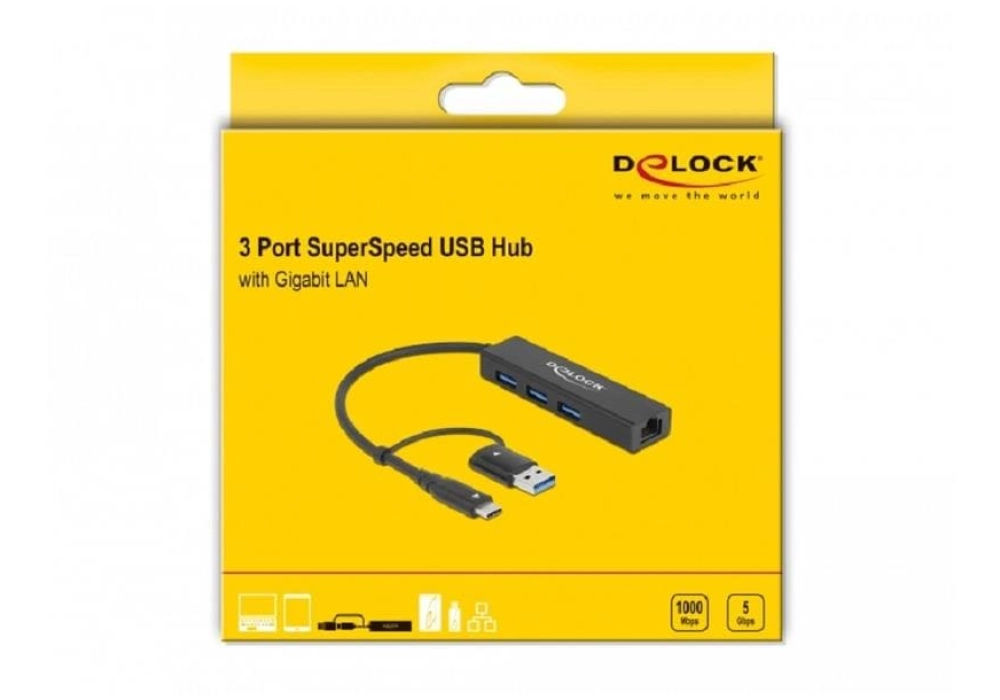 DeLOCK Hub USB 3.0 type-C + LAN