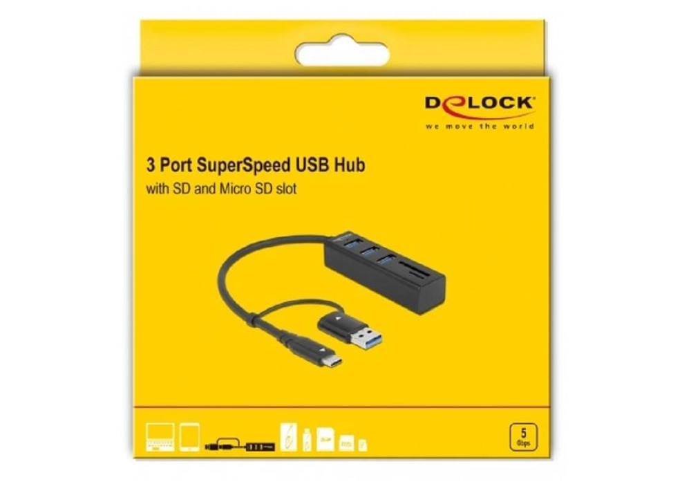 DeLOCK Hub USB 3.0 Type-C + slot SD/MicroSD