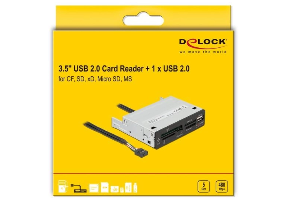 DeLOCK Lecteur de cartes 3.5″ USB 2.0 à 5 fentes + 1 x USB 2.0 Type-A femelle