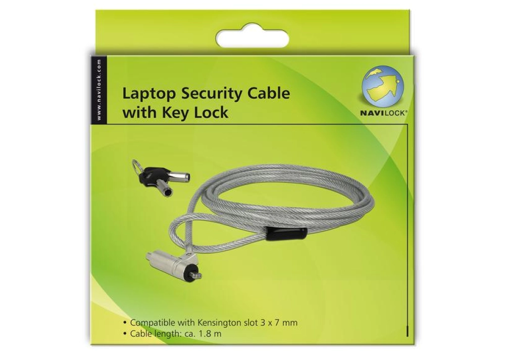 DeLOCK Navilock Câble de sécurité avec verrou à clé pour prise Kensington 3 x 7 mm