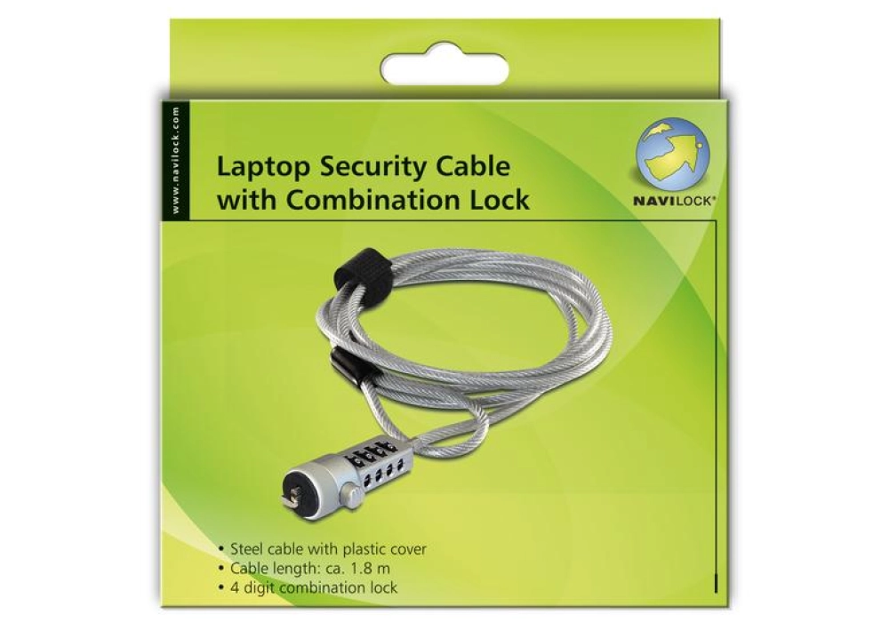 DeLOCK Navilock Câble de sécurité de laptop verrou à combinaison